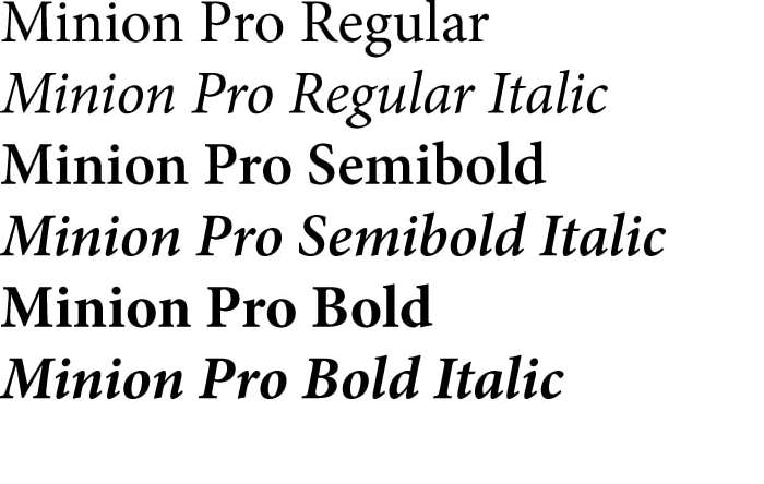 Example text with various weights in Minion Pro